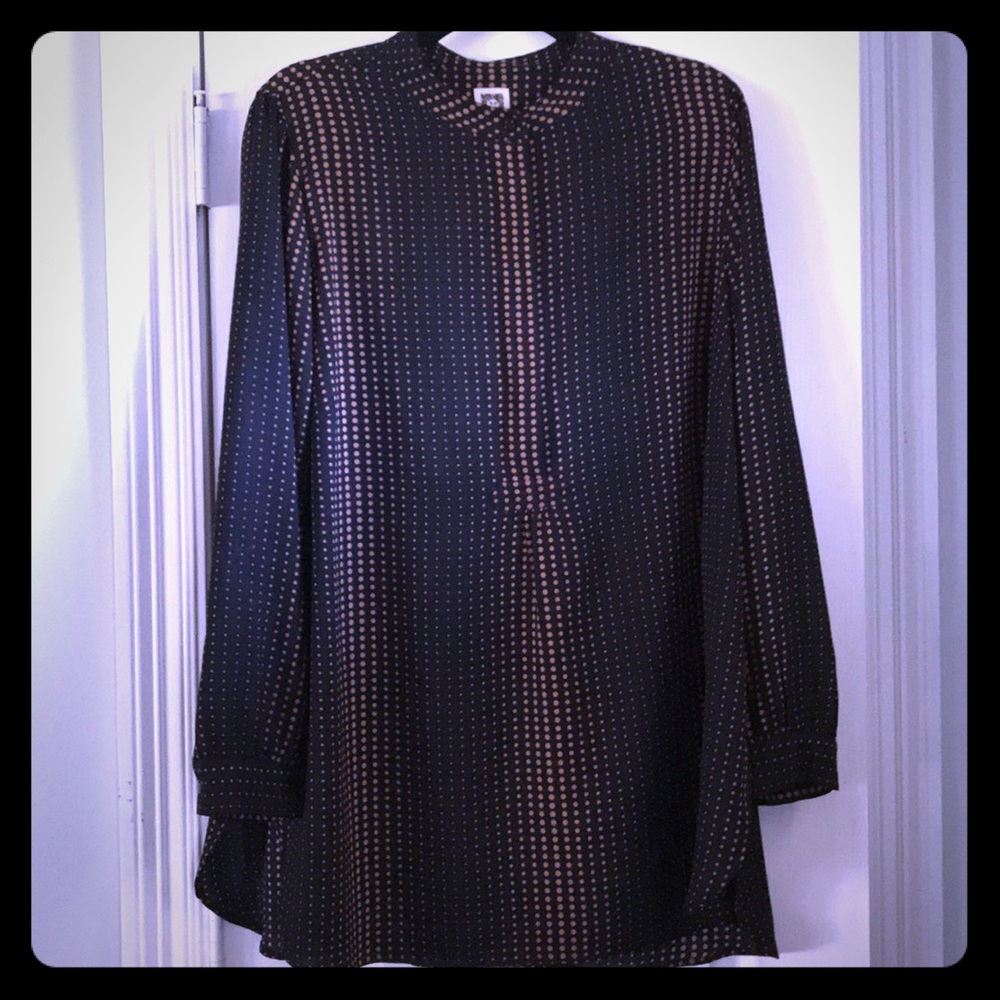 Anne Klein Poet Blouse 2X Black Gold Dot